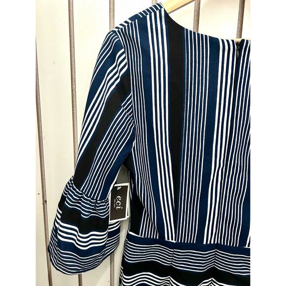 Eci V-Neck Striped Bell Sleeve Dress Size 8 NWT - Picture 3 of 9